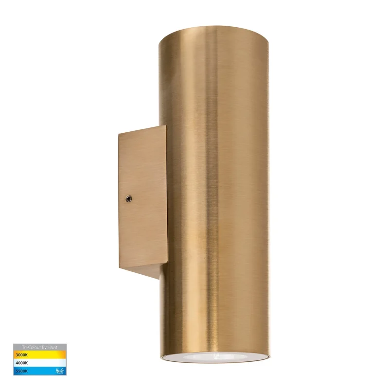 2x6w 5cct brass ip65 led wall light aries