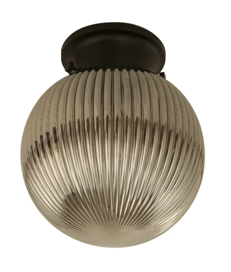 batten fix ribbed glass sphere smoke black