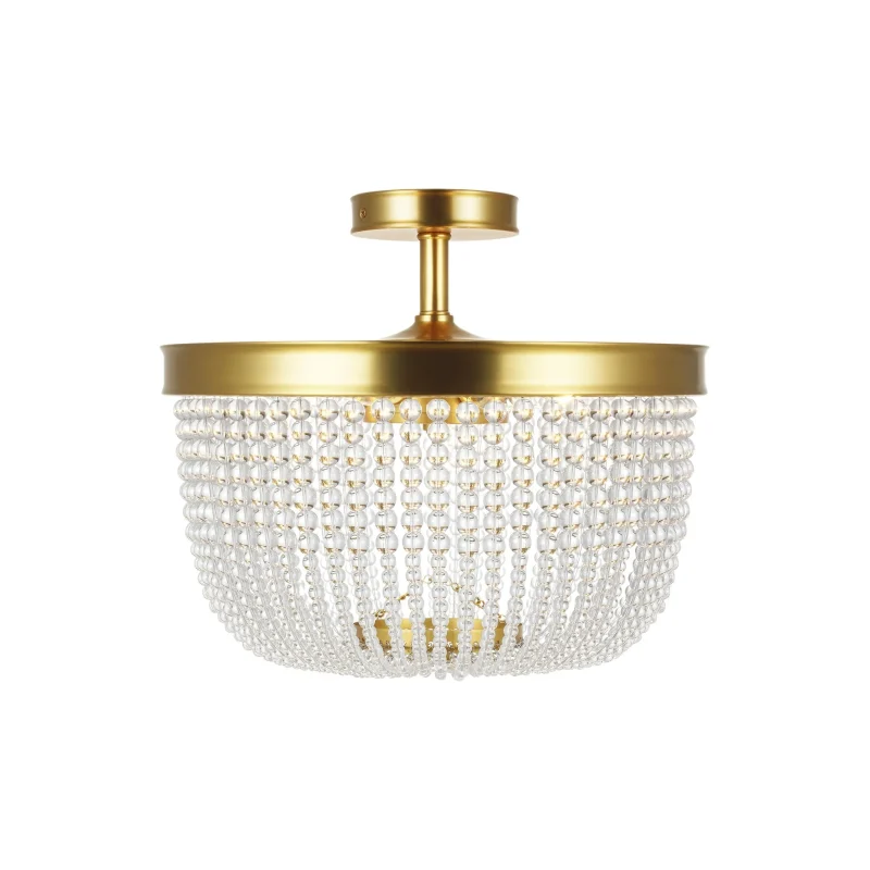 burnished brass semi flush mount with clear crystal beads