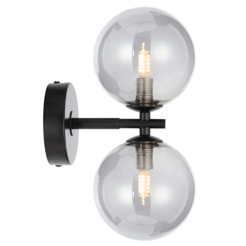 felton 2lt wall light black with smoke glass