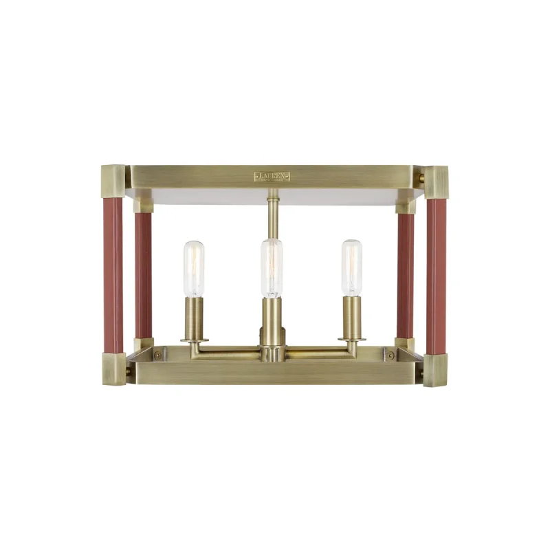 hadley 4 light brass flush mount with leather accents