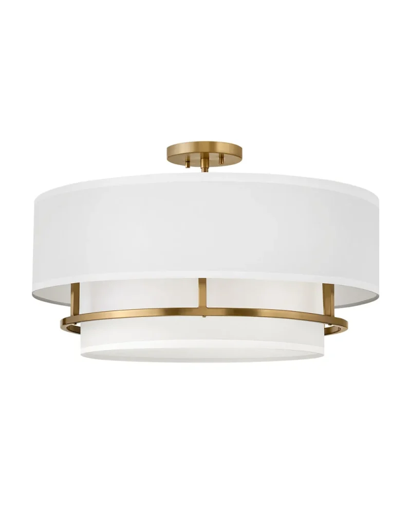 hinkley graham 4 light semi flush brass chandelier with parchment shades