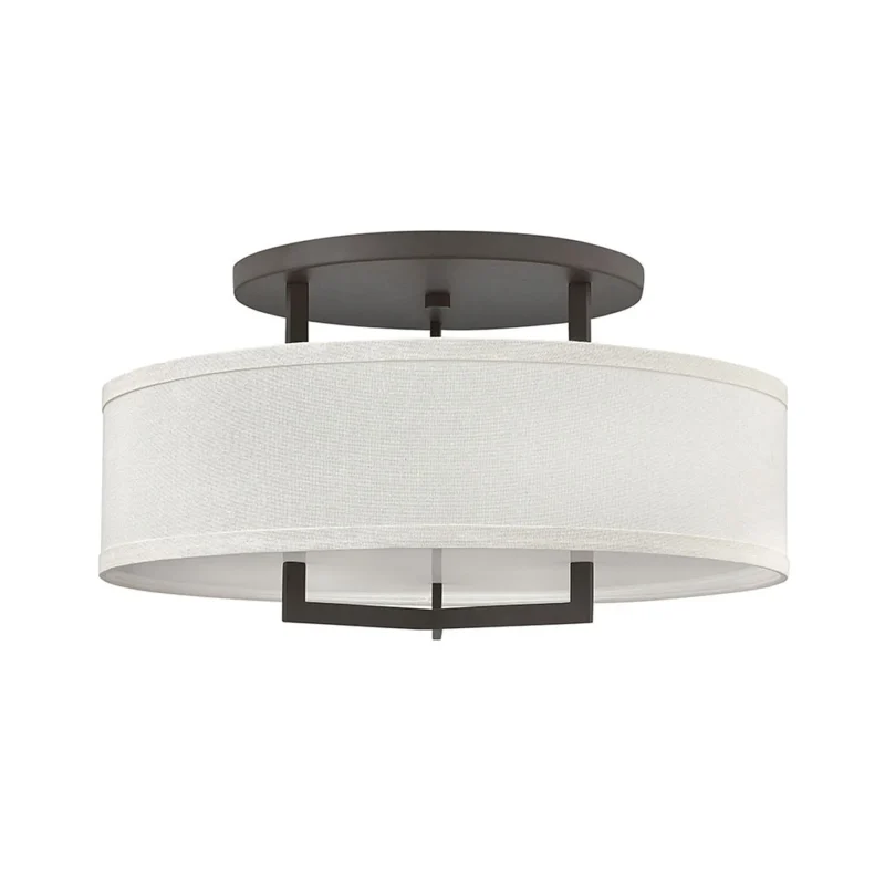 hinkley hampton 3 light buckeye bronze semi flush mount with soft linen shade