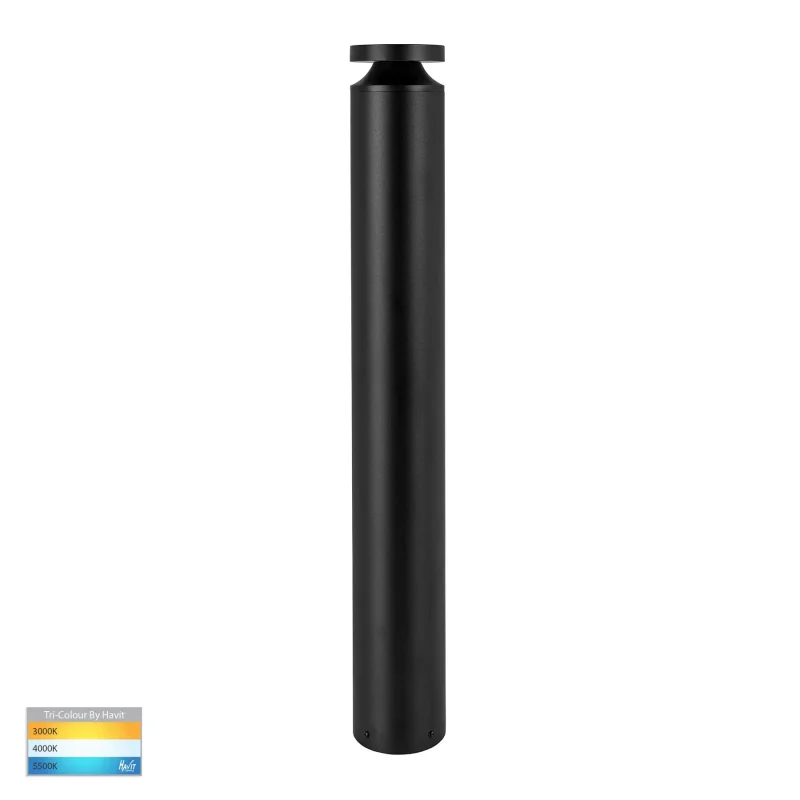 noray 12w 3cct ip65 black bollard light 970mm