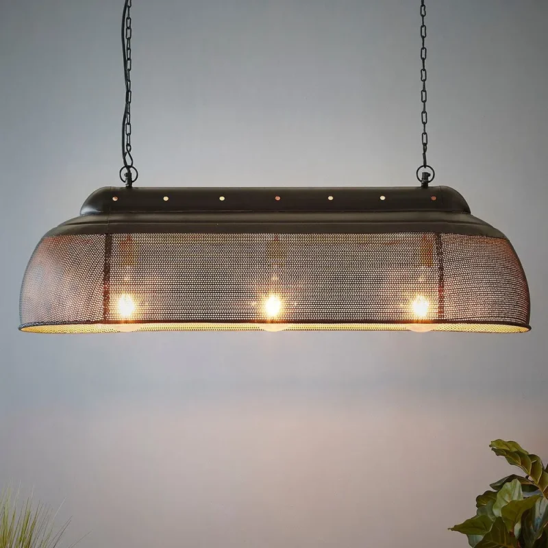 riva iron 3lt black gold long pendant light