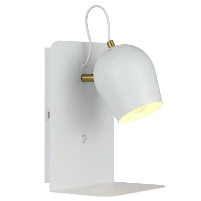 shyn white wall light w antique brass switch