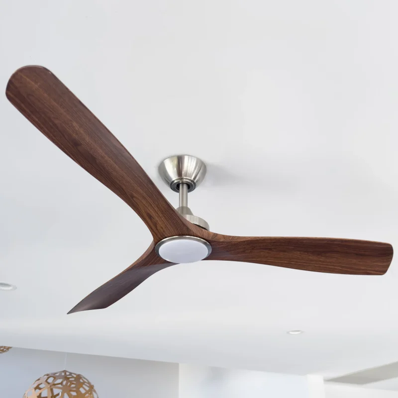 spitfire dc 52 nickel ceiling fan w walnut blades 18w 3cct led light scaled