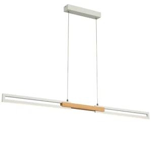 thorin 28w led 120cm pendant light white with oak finish