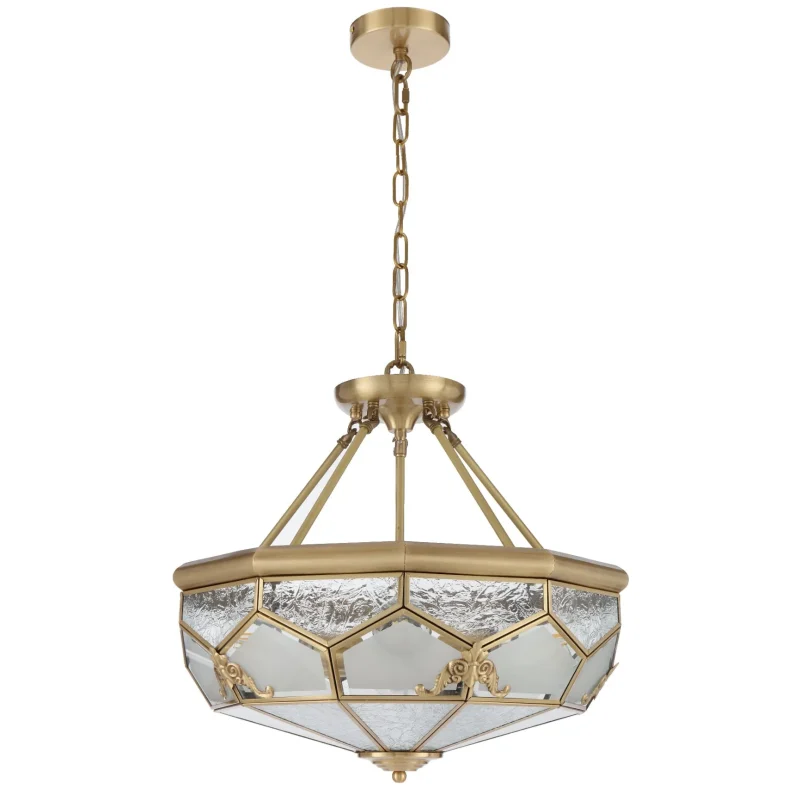 valmont 6 light brass pendant with frosted glass